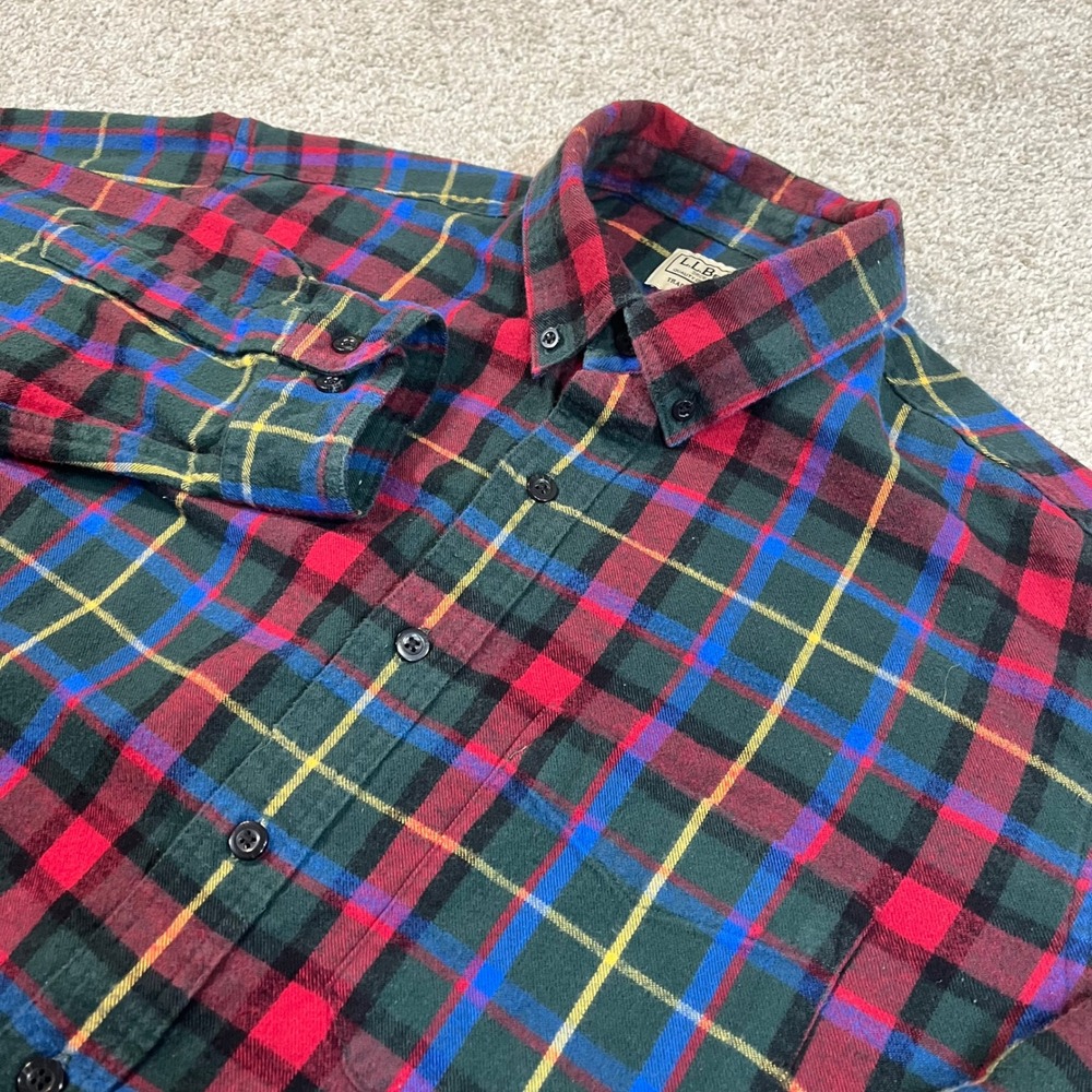 LL Bean Traditional Fit Flannel‎ Shirt Men's L-Tall Plaid Long Sleeve Cotton